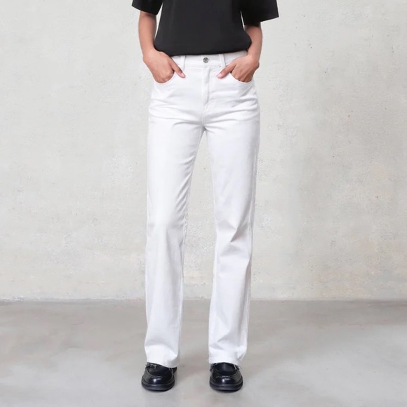 EDWIN Marli Wide Leg Jeans With Raw Hem in Parchment White Denim - Picture 1 of 8